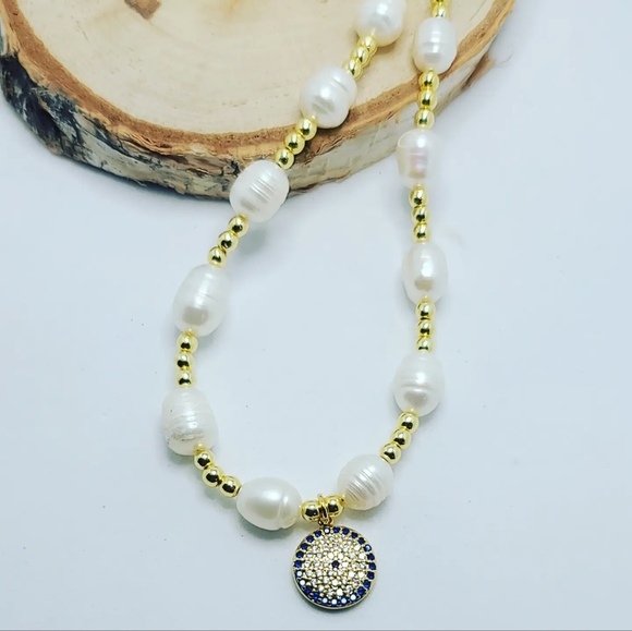 Freshwater Pearl, Zirconia Stainless steel charm necklace - Picture 4 of 4